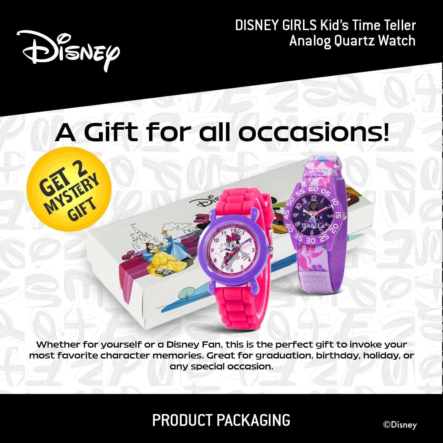 Disney 2-Pack Watch Set for Kids 4–7 – Featuring Isabela from Encanto and Minnie Mouse Dial Designs – Purple and Pink Bezels with Floral Nylon and Silicone Straps – GET 2 Mystery Bonus Watches - Image 8