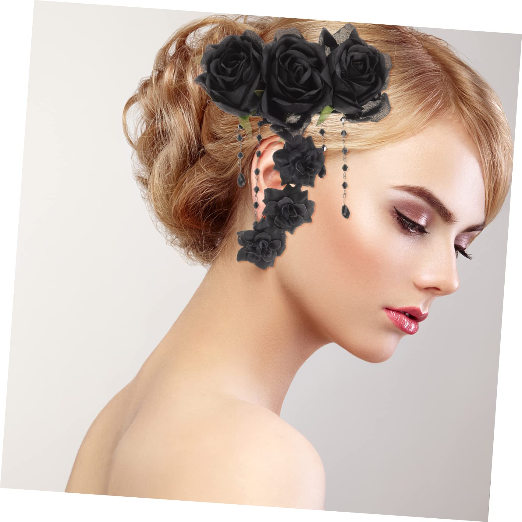 FRCOLOR 5 Horquillas De Metal Con Flores De Tela De Sujeción Fuerte Accesorios Góticos Para El Cabello Elegantes Para Eventos De Halloween.