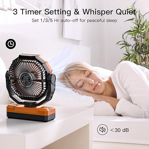 Miniatura 4 de FRIZCOL Ventilador de camping 3 en 1  Ventiladores portátiles recargables  Ventilador alimentado por batería de 24000 mAh (140 horas) con luz y