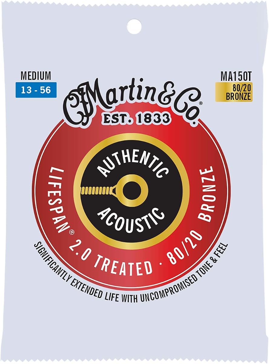 Martin Authentic Acoustic Guitar Strings, Lifespan 2.0 Treated, Medium, 80/20 Bronze
