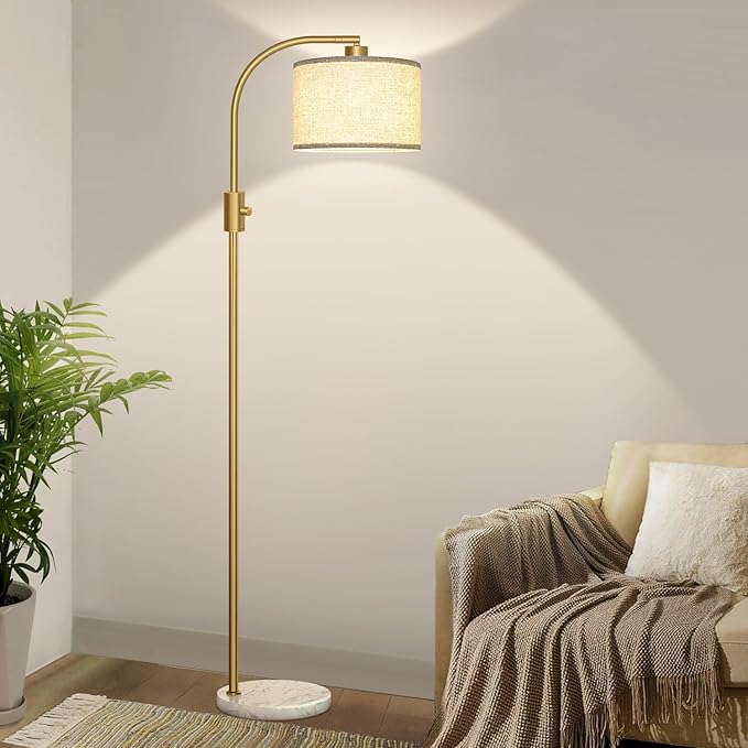 Nintiue 【Upgraded】 Dimmable Gold Floor Lamp, 1200 Lumens LED Bulb Included, Arc Floor Lamps for Living Room Modern Standing Lamp with Marble Base, Tall Lamp for Living Room Bedroom Office Reading Room Nursery