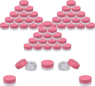Houseables Sample Containers, Lip Balm Containers, Sample Jars, Mini Jars with Lids, Small, Empty, Makeup, Powder, Gloss, Cosmetic, Tiny, Chapstick, Dab, Wax, Scrub, Little, Pink, Plastic 3 Gram, 50PK