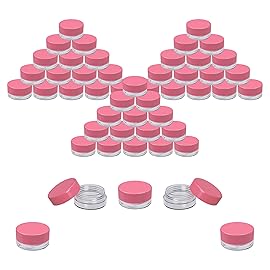 Houseables Sample Containers, Lip Balm Containers, Sample Jars, Mini Jars with Lids, Small, Empty, Makeup, Powder, Gloss, Cosmetic, Tiny, Chapstick, Dab, Wax, Scrub, Little, Pink, Plastic 3 Gram, 50PK