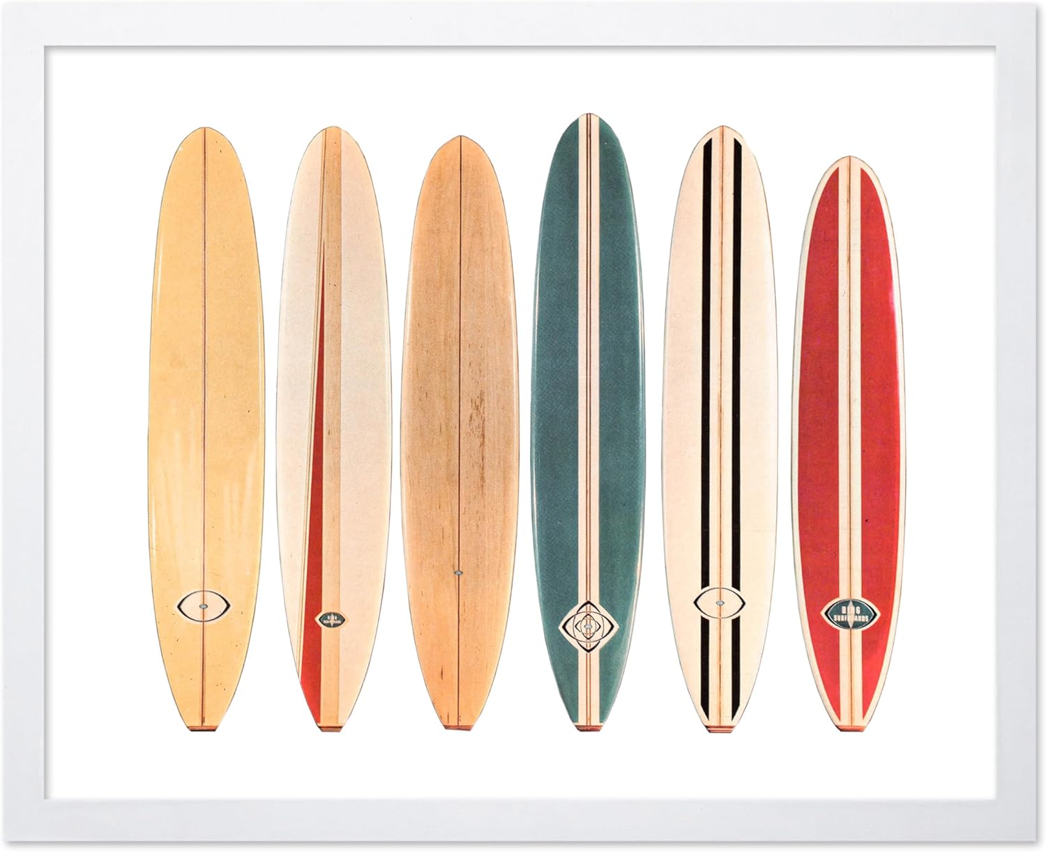 Poster Master Classic Illustration Poster - Vintage Minimalist Print - Gift for Artist, Friend - Surfboards Standing Horizontally, Boho - Wall Decor for Bedroom, Dorm, 16x20 White Framed