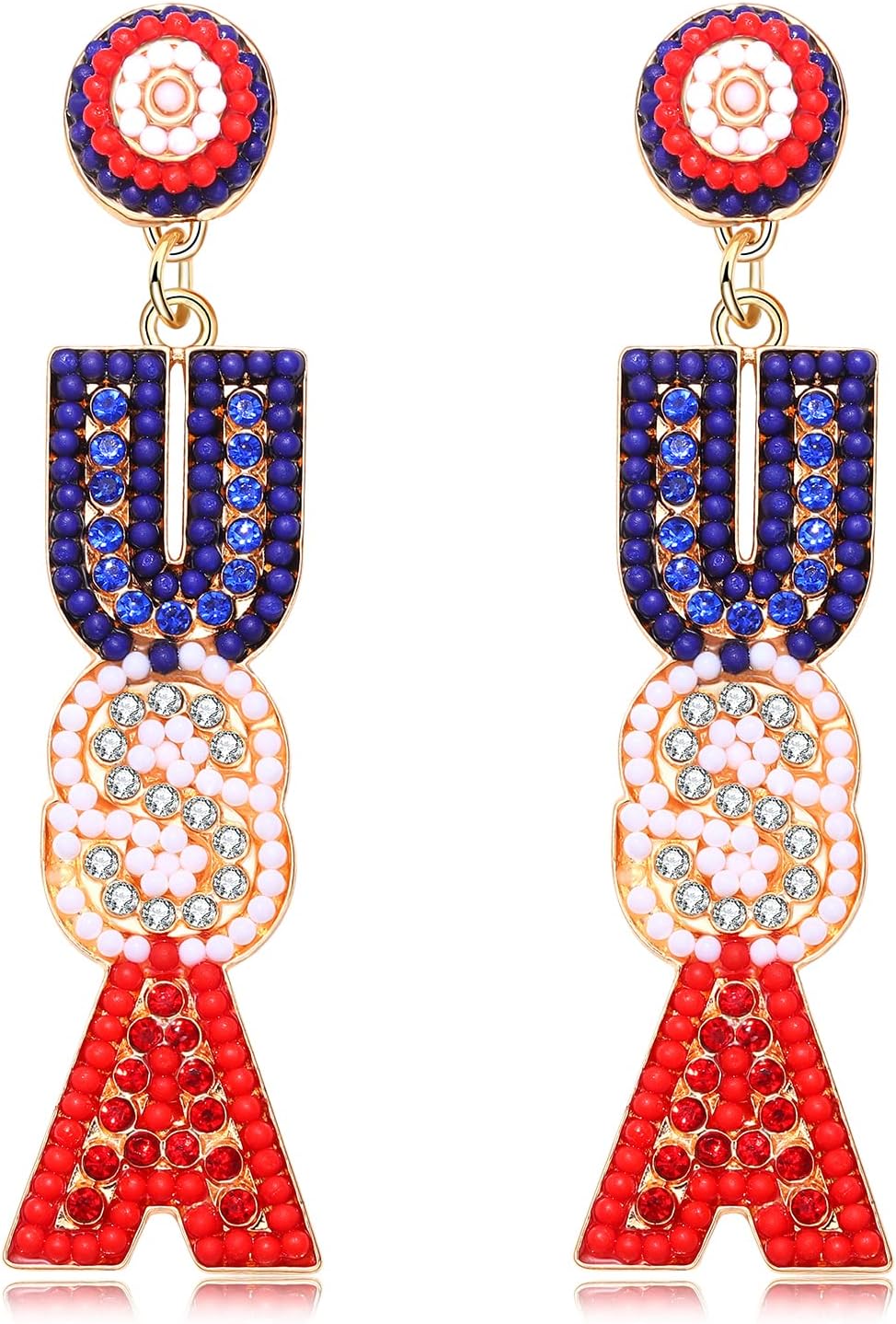 NLCAC USA Earrings Beaded American Flag Stars Ice Cream Drop Dangle Earrings 4th of July Patriotic Jewelry Memorial Independence Day Gifts for Women