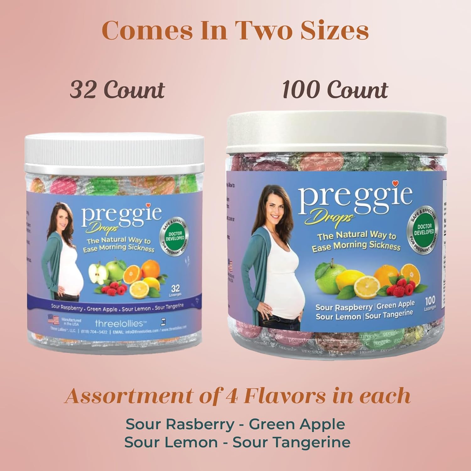 Preggie Pop Drops Pregnancy Nausea Relief Morning Sickness Candy with Essential Oils for Pregnant Women – Flavor Variety Pack, 100 Count