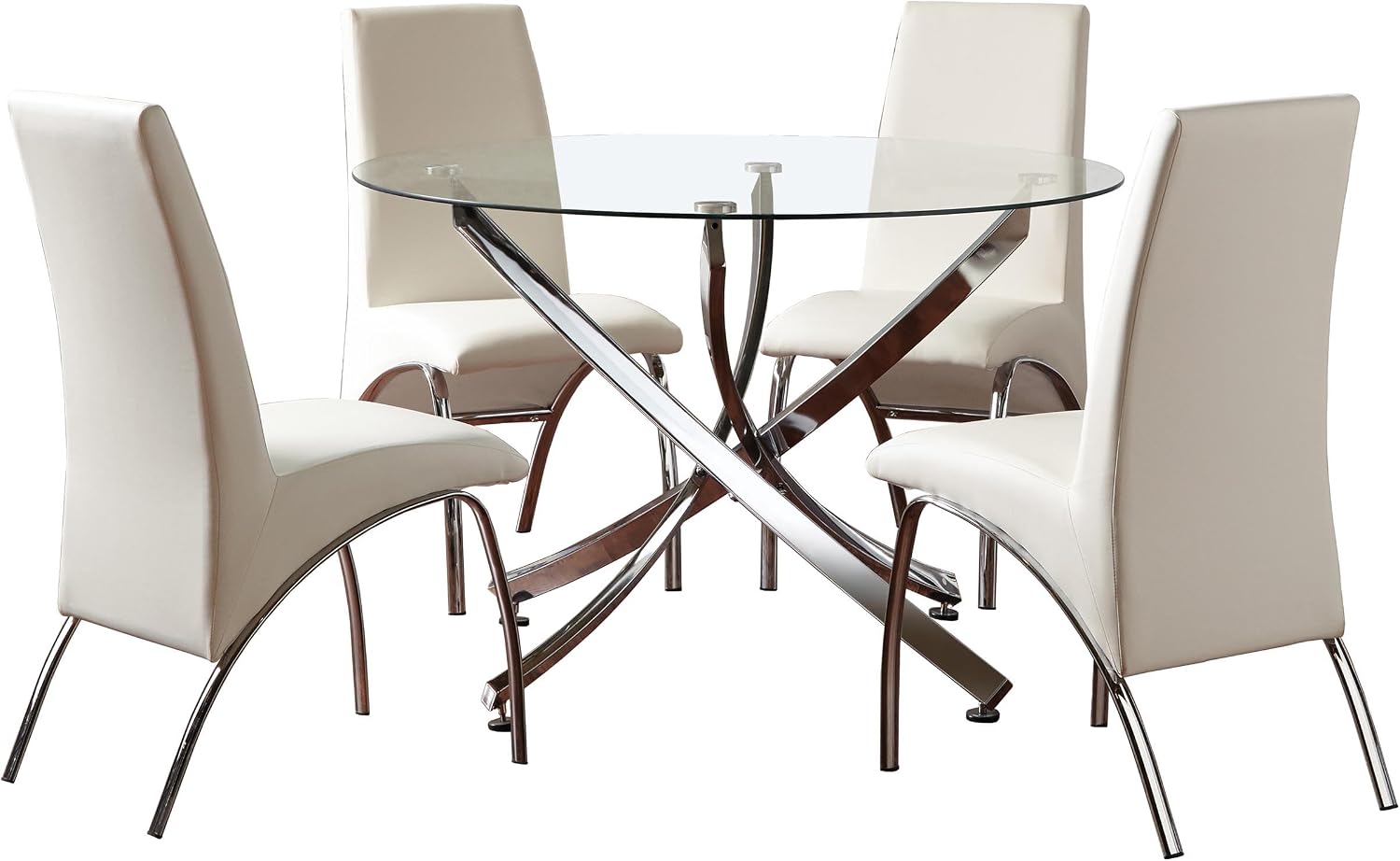 Coaster Home Furnishings Beckham 5-Piece Round Chrome and White Dining Set (106440-S5)