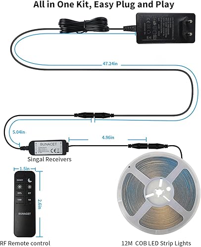 Miniatura 7 de COB - Tira de luces LED 5760 LED, 40 pies, 3000 K, regulables, luz blanca cálida, brillante, para dormitorio, encimera, debajo del gabinete, cocina