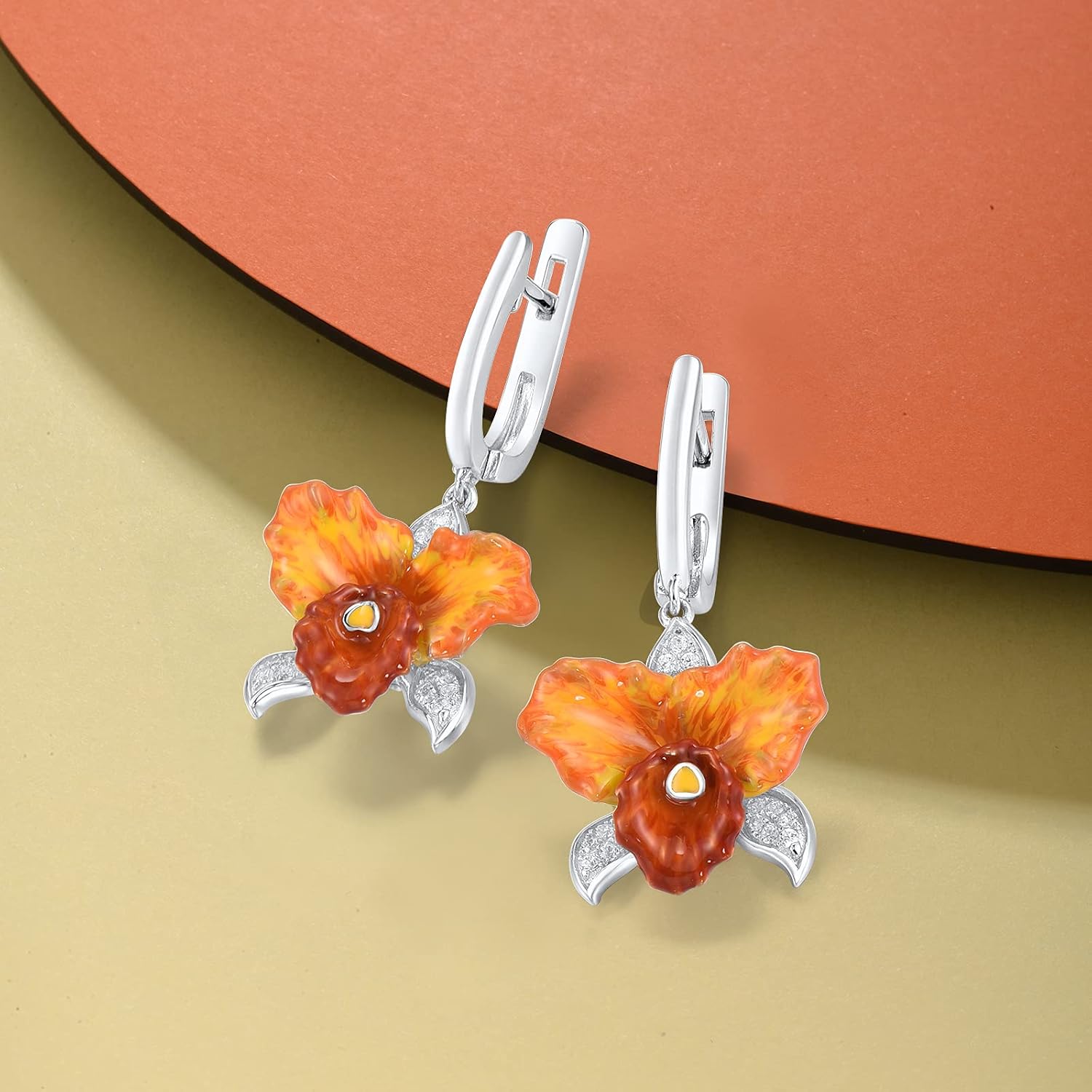 Santuzza Enamel Gemston Flower 925 Sterling Silvere Earrings - Image 3