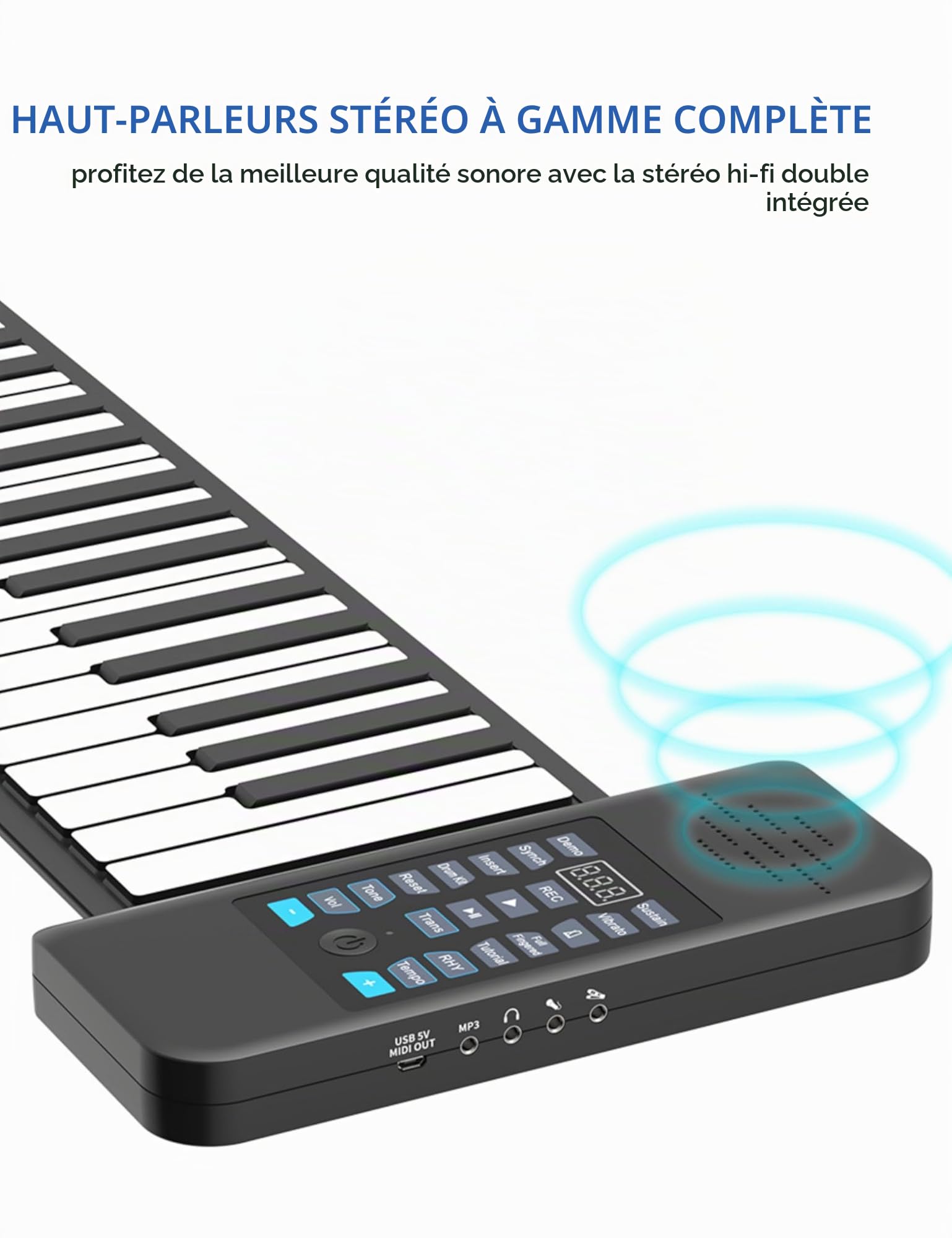Piano Enroulable 88 Touches, Clavier de Piano électrique Rechargeable avec 128 Tonalités et Haut-parleur Intégré, Fonction MIDI Bluetooth, Piano électrique Portable(Le noir)