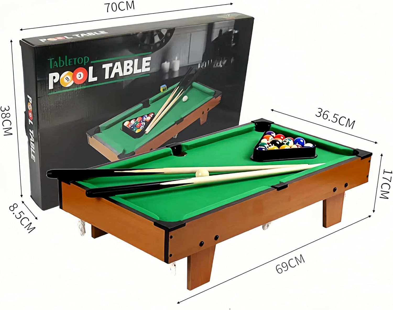 Mini Pool Tables for Kids Indoor Pool Table with Cues, Balls & Accessories, Wooden Tabletop Game Set, Parent-Child Interaction Game