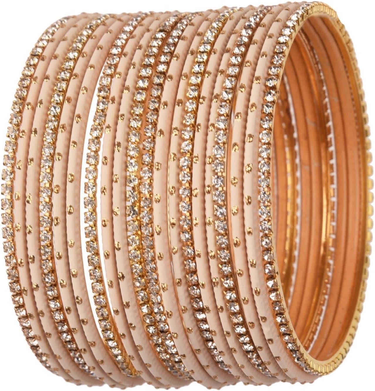 Efulgenz Indian Bangles Set - Wedding Bangles with Rhinestone CZ Plain Metal Bracelet for Women