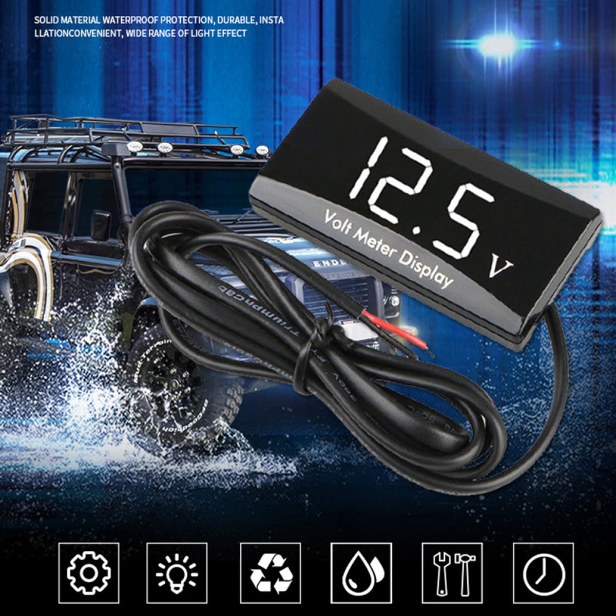 Outanaya Blue LED Display Voltmeter Dc with Precise Voltage Gauge for Car Motorcycle Boat ATV Small Low Power Consumption Battery Monitor Indicator
