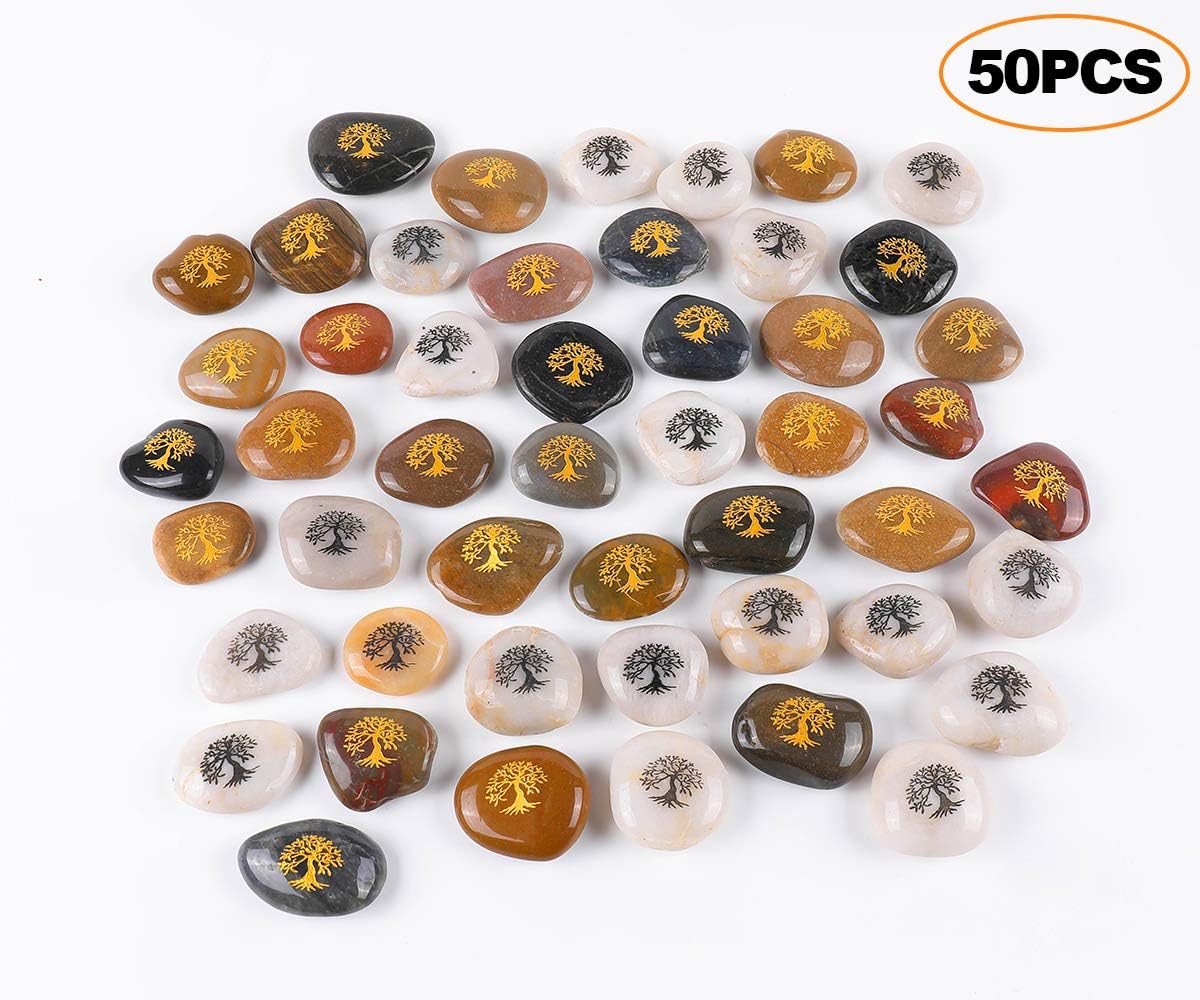 ROCKIMPACT 50PCS Inspirational Rocks Tree of Life Gifts, Engraved Inspirational Stones, Motivational Gifts for Students, Faith Stone, Engraved Rocks with Inspirational Words