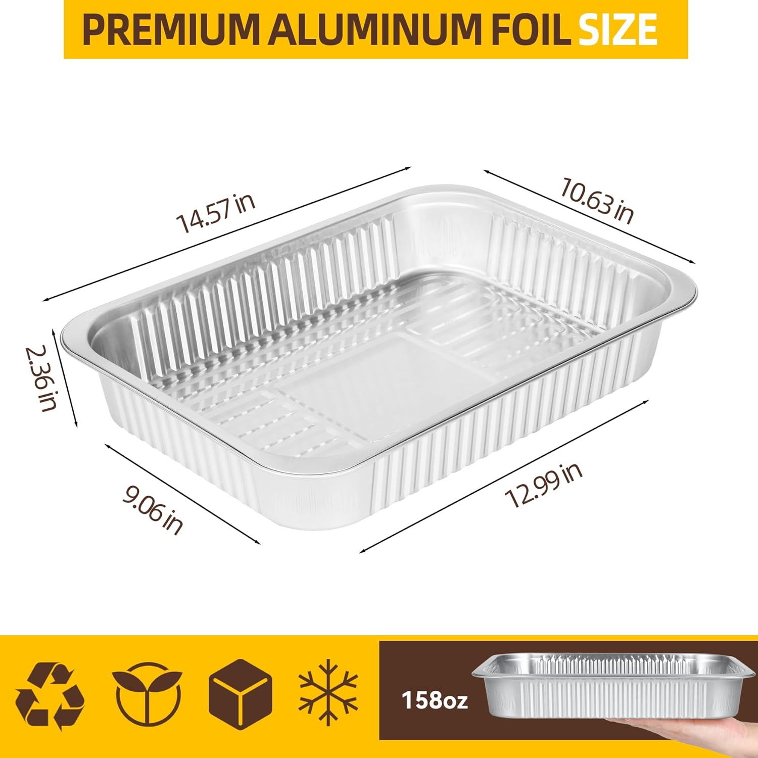 Aluminum Foil Pans, Extra Heavy Duty Disposable Aluminum Baking Pans, 14.57"×10.63" Steam Table Pans for Cooking, Heating, Storing, Prepping Roasting and Chafing (5 Pack Silver) - Image 2