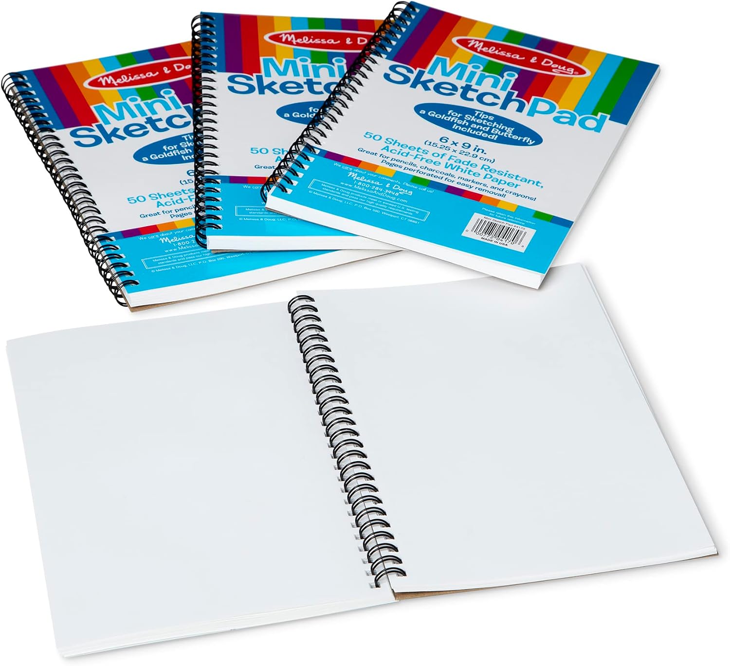 Melissa & Doug Mini-Sketch Spiral-Bound Pad (6 x 9 inches) - 4-Pack - Sketch Book For Kids, Kids Drawing Paper, Drawing And Coloring Pads For Kids, Kids Art Supplies