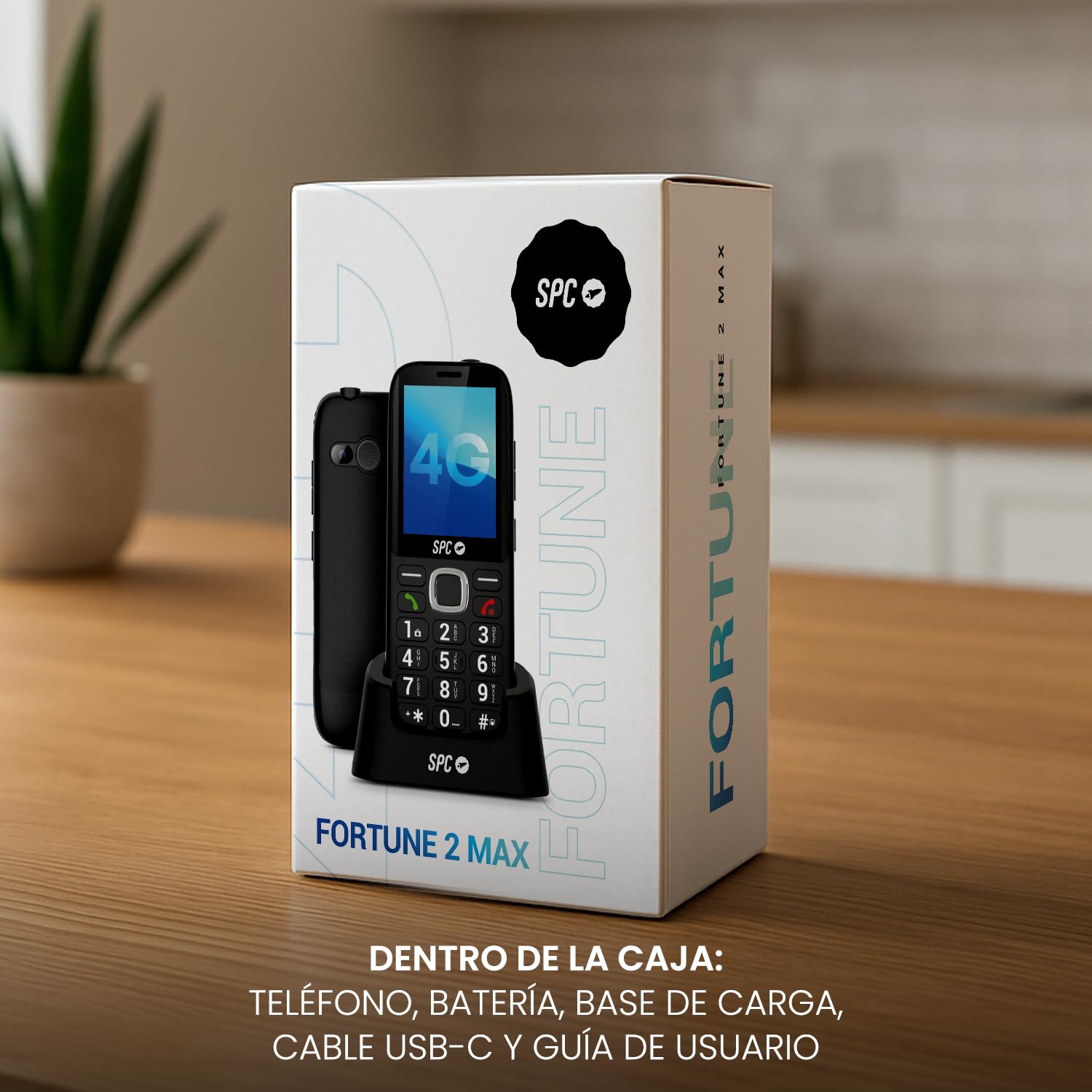 SPC Fortune 2 MAX - Teléfono móvil para Mayores, 4G y Base de Carga | Pantalla 2,4" antirrayaduras, Teclas Grandes, Timbre 104dB, Botón SOS, ICE y Configuración Remota