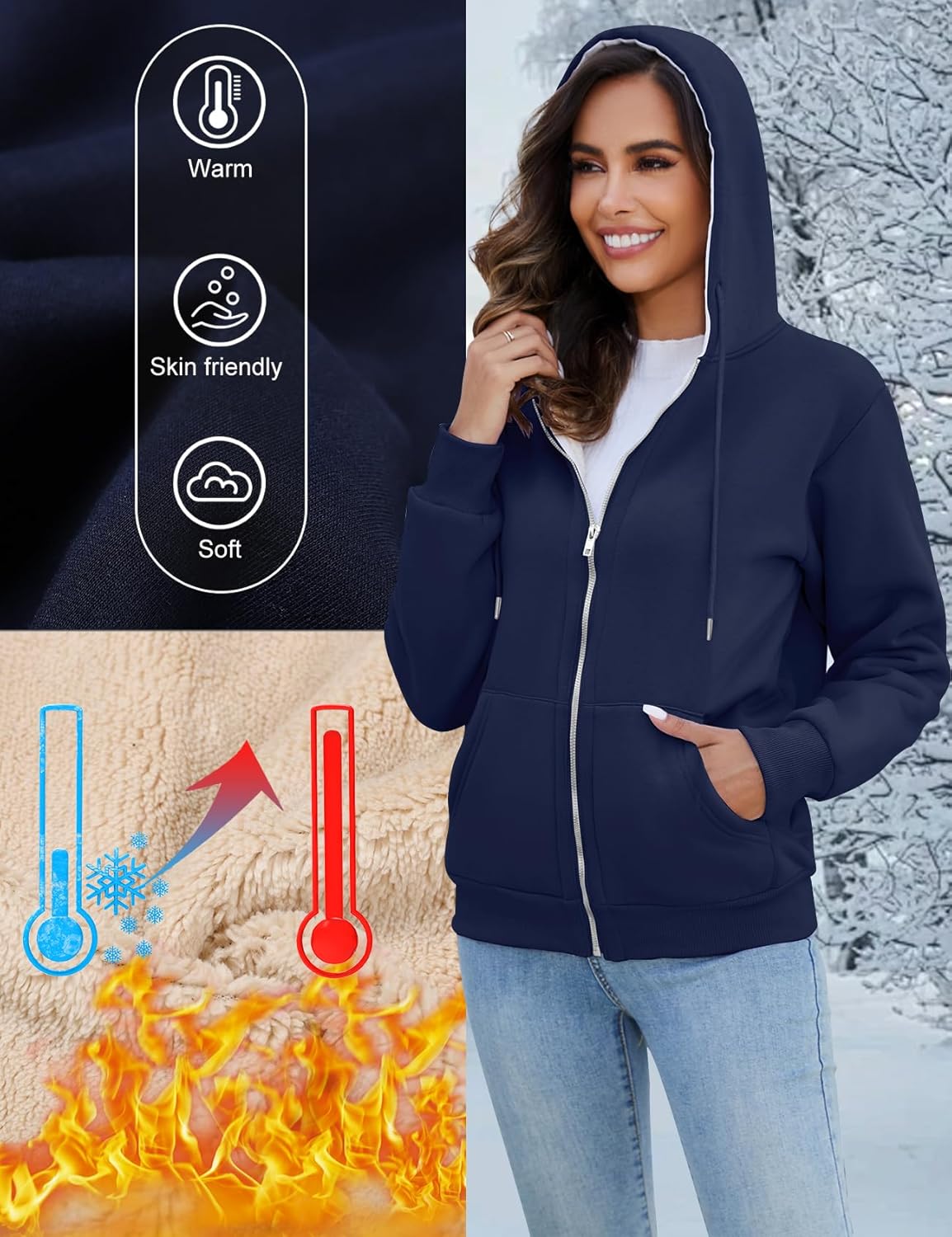 PEHMEA Women's Winter Warm Fleece Jacket Full Zip Sherpa Lined Hoodie Heavyweight Casual Sweatshirt Coat for Women - Image 4