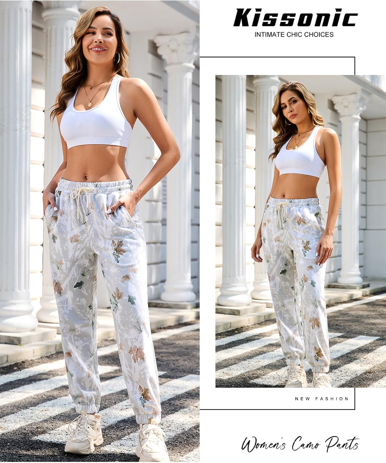 Kissonic Casual Camo Sweatpants for Women Elastic High Waisted Trendy Joggers Pants with Pockets - Image 4