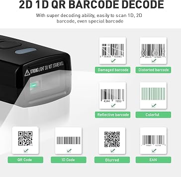 Wireless Barcode Scanner, 1D 2D Bluetooth Bar Code Scanners USB Wired & 4.2 Bluetooth & 2.4G Wireless 3 in 1 Portable Barcode Reader Automatic Fast Precise Scan Work with iOS, Windows, Android