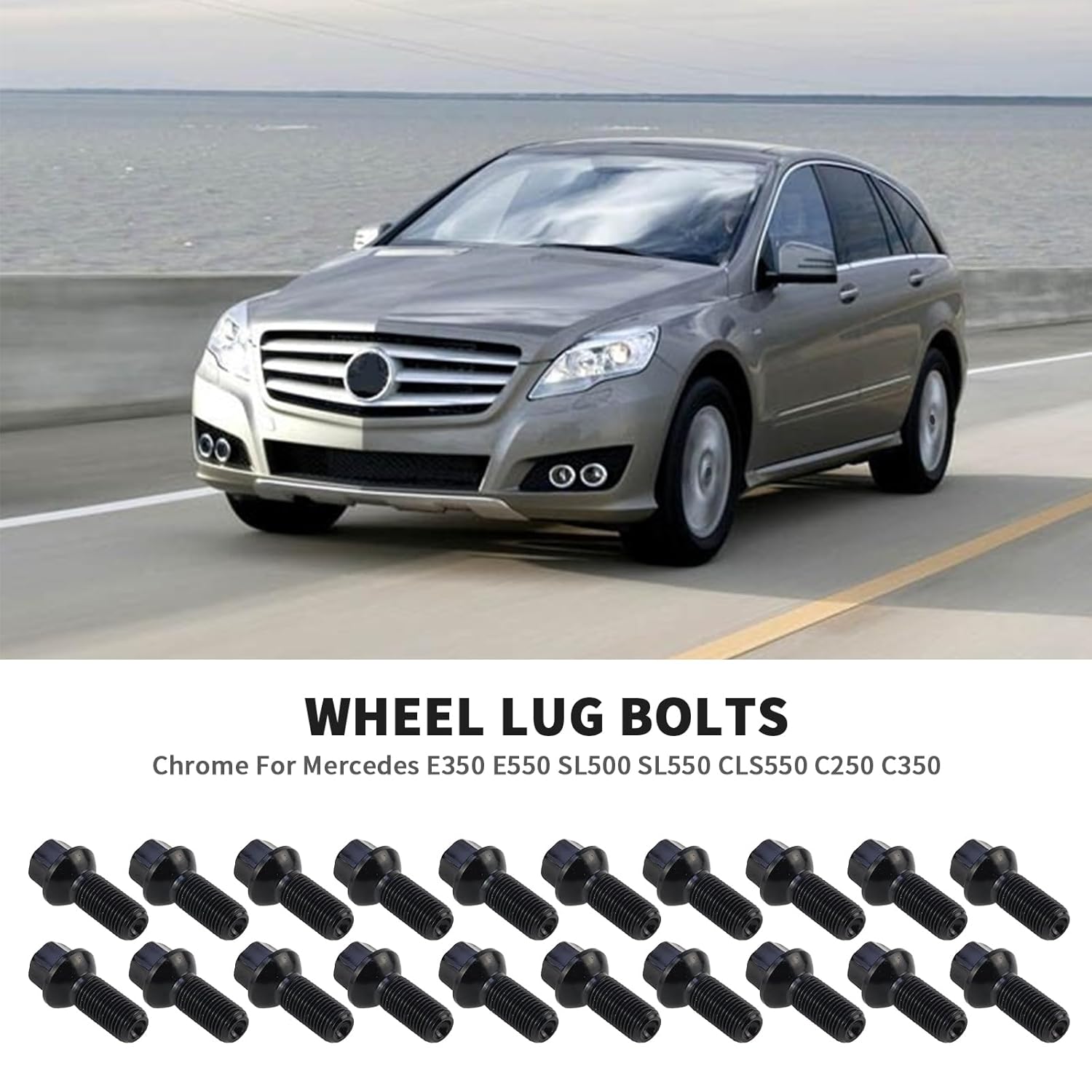 20PCS M14X1.5 Wheel Lug Bolts Nuts for Mercedes Benz 2003-2018 A B C E Class CLA CLS CLK GLA GLK Replacement: 0009908307 M14X1.5MM 26/49MM