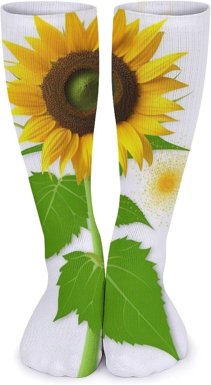 Breathable Crew Sock, Moisture Wicking, Athletic Calf Socks, Cozy | Sunflower And Weed Compression Socks for Women Men, Lightweight High Work Socks for Business, Casual