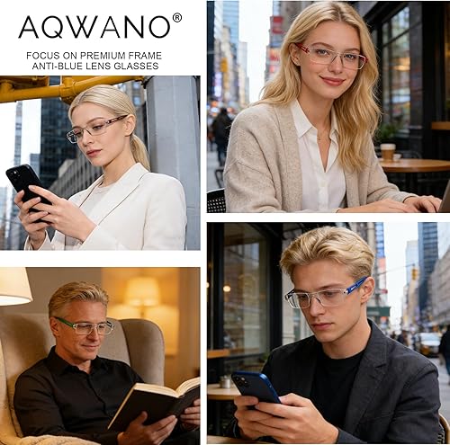 Vista 4 de AQWANO Paquete de 5 Gafas de Lectura sin Montura con Bloqueo de Luz Azul de Computadora, Marco Transparente, Filtro Anti-Reflejo, Ligeras
