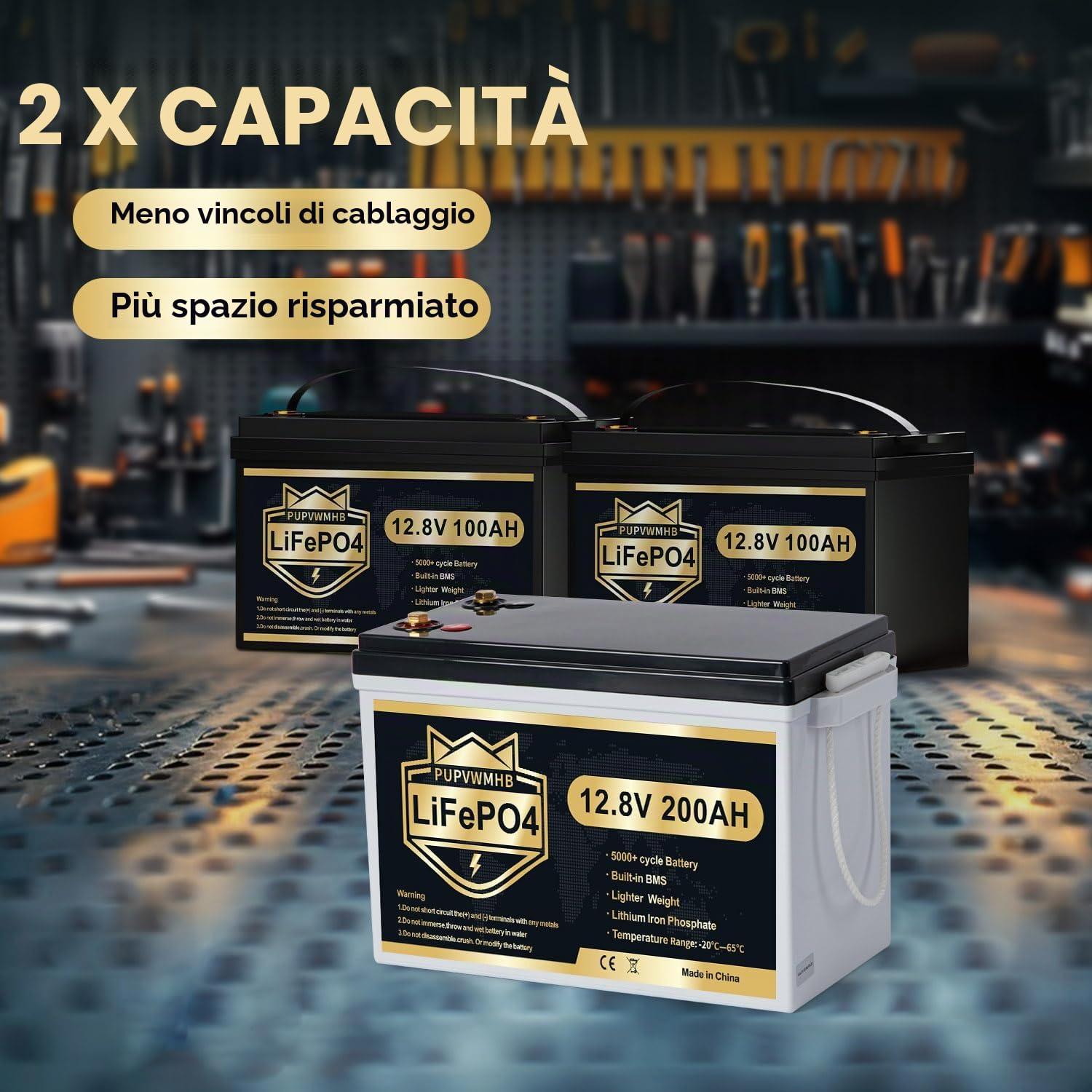 Batteria al litio Mini LiFePO4, 12 V, 200 Ah, 200 A, BMS, fino a 15000 cicli, max. 2560 Wh di energia con spegnimento a bassa temperatura, perfetta per camper, solare, motore a traina