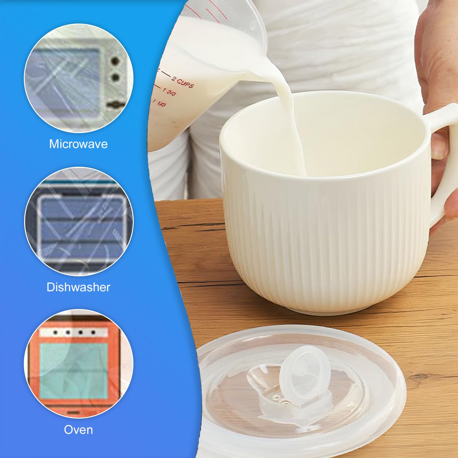 900ML Keramik Suppenschüssel Mit Henkel,Ramen Schüssel Mit Deckel,Müslischale Geeignet für Mikrowellen Sterilisatoren,Groß Kaffeetasse/Ramen/XXL Tasse für Heißgetränke(Dunkelgrau)