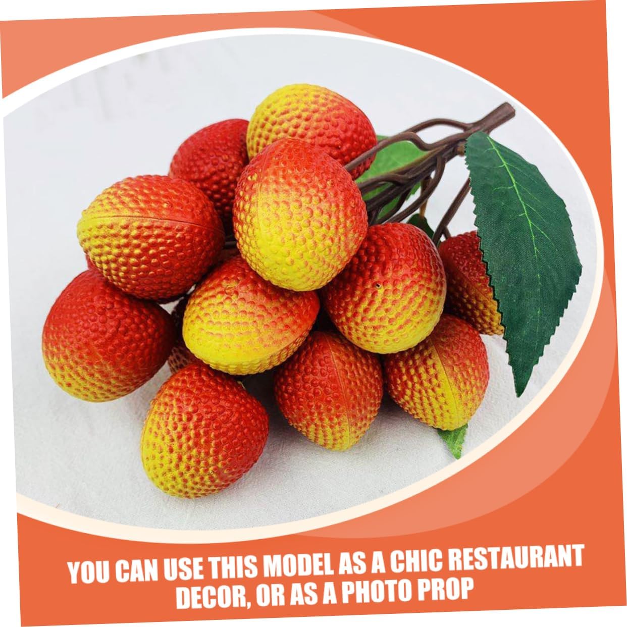 2 Bunches Artificial Litchi Fruit Model Realistic Fake Fruits for Home Kitchen Party Decoration Photo Props Reusable Plastic Simulation with Leaves