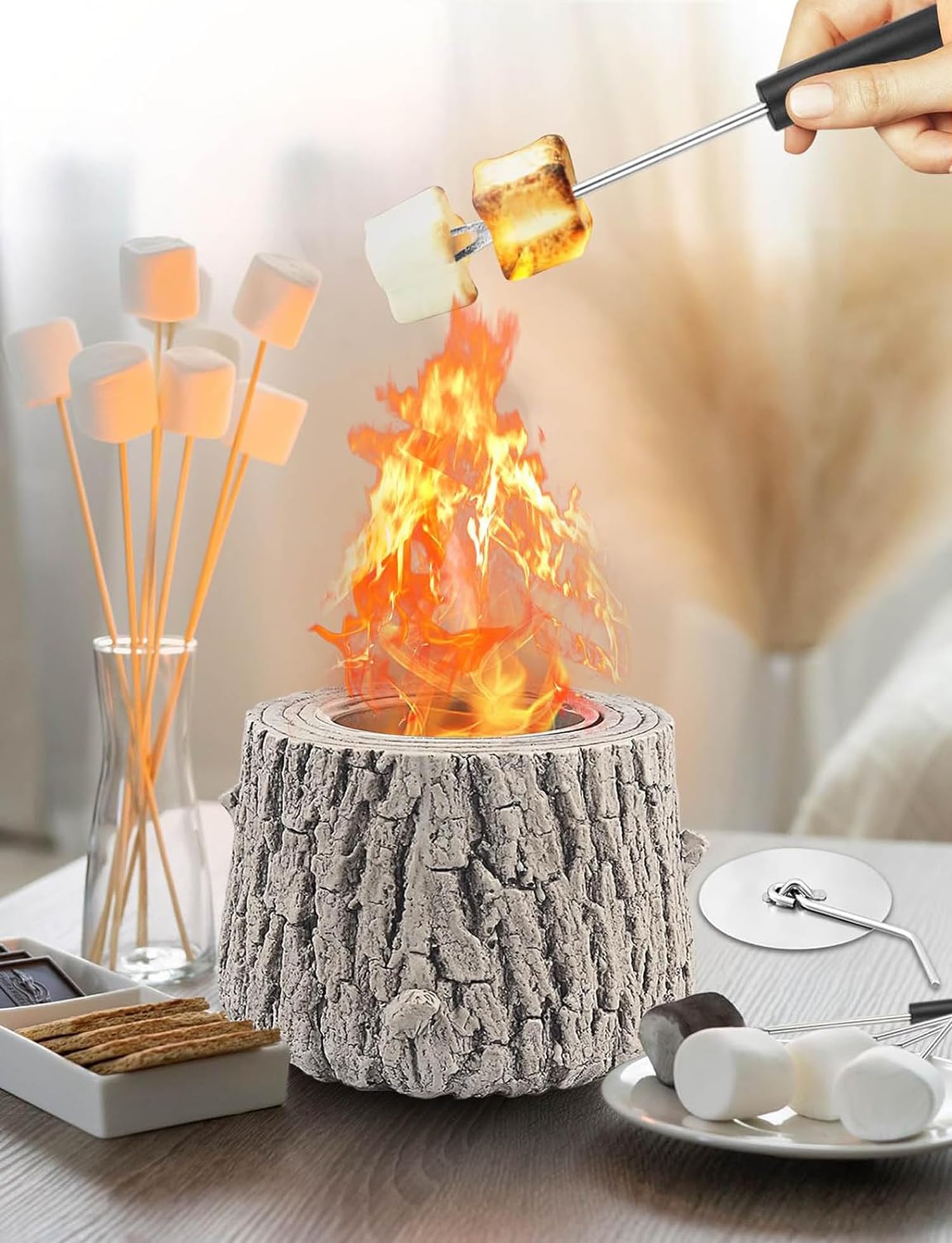 Excefore Tabletop Fire Pit, Table Top Mini Fireplace, Portable Tree Stump, Firepit Bowl for Indoor, Outdoor, Camping, Outside, Garden, Patio, Decor Gift