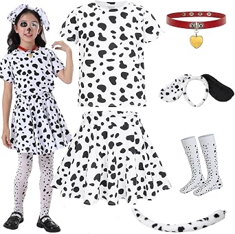 Z-Shop Halloween Dalmatian Costumes Kids, Girls Shirt Tutu Outfit Ears Headband Socks Accessories for 101st Day Of School