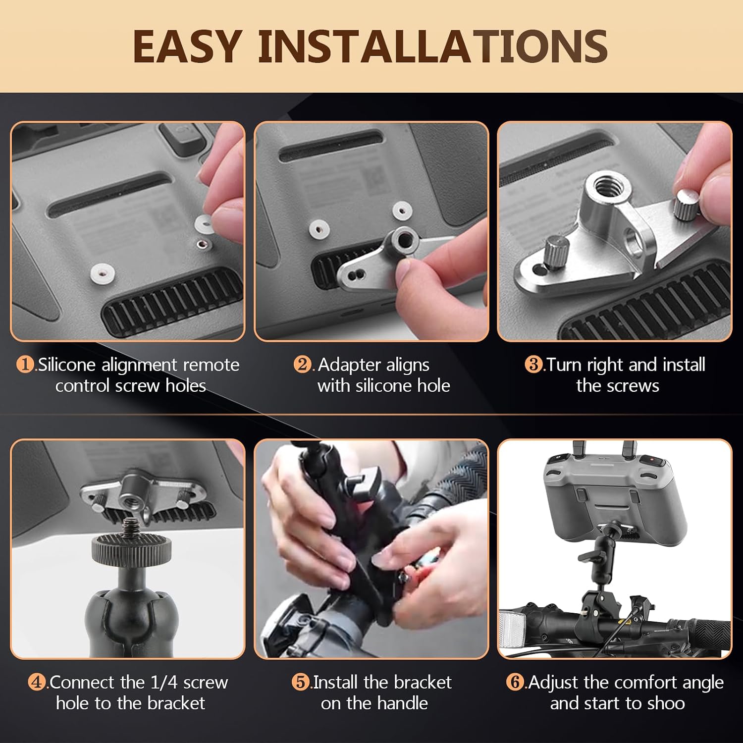 Bike Holder Mount for DJI RC RC2 Motorcycle Handlebar Holder Clamp Bracke 360° Dual Ball Head Base for DJI Mini 4 Pro/Mini 3 Pro/Air 3/Air 3S /Mavic 3 Bicycle Bracket Mount Adapter Remote Control
