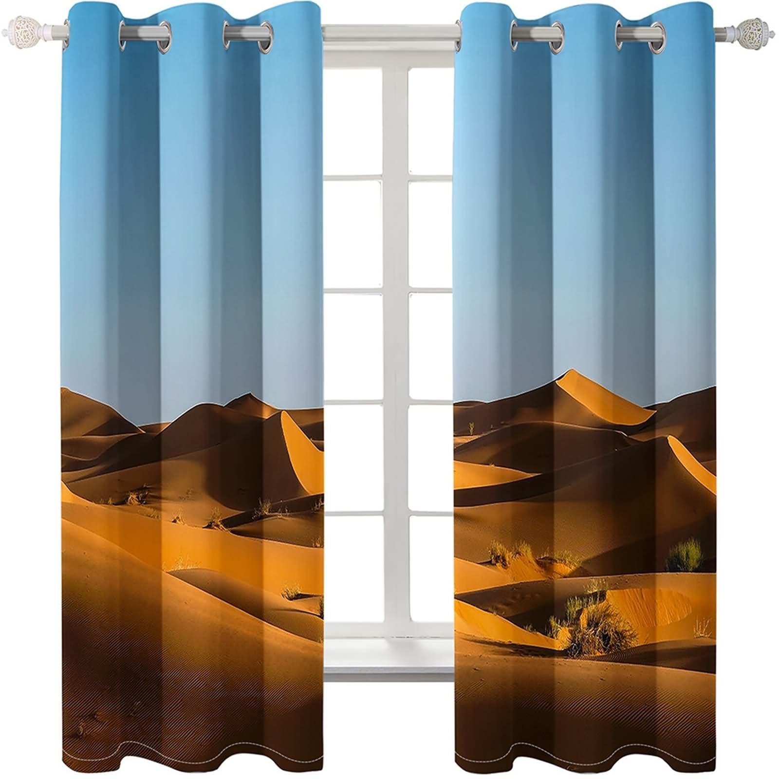Długie zasłony do sypialni, jasnoniebieska brązowa zasłona okienna Sandy Hill Poliester Zestaw 2 szt 214x183cm
