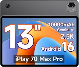 Tablet 13 Inches,10000mAh Android Tablet with SIM with PC Mode,NO Case | 4G LTE Dual SIM, Widevine L1, Gemini AI, 2.5K Screen, Octa-Core 2.2GHz, 16GB+128GB, Large Tablet for Leisure and Office
