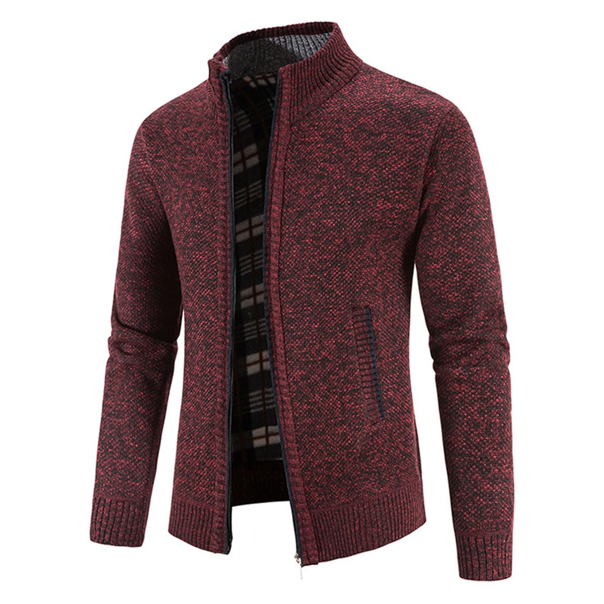 Cárdigan de Hombre con Cremallera, cárdigan cálido Informal con Cuello Alto, suéter Grueso, cárdigan de Abrigo de Invierno con Cremallera, Chaqueta de Invierno de Estilo Urbano (M,Rotwein)