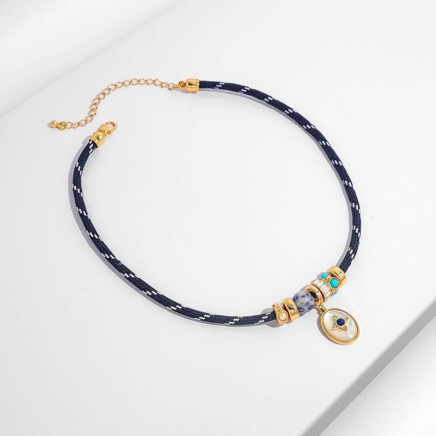 Paracord Rope Choker Statement Necklace for Women with Pendant