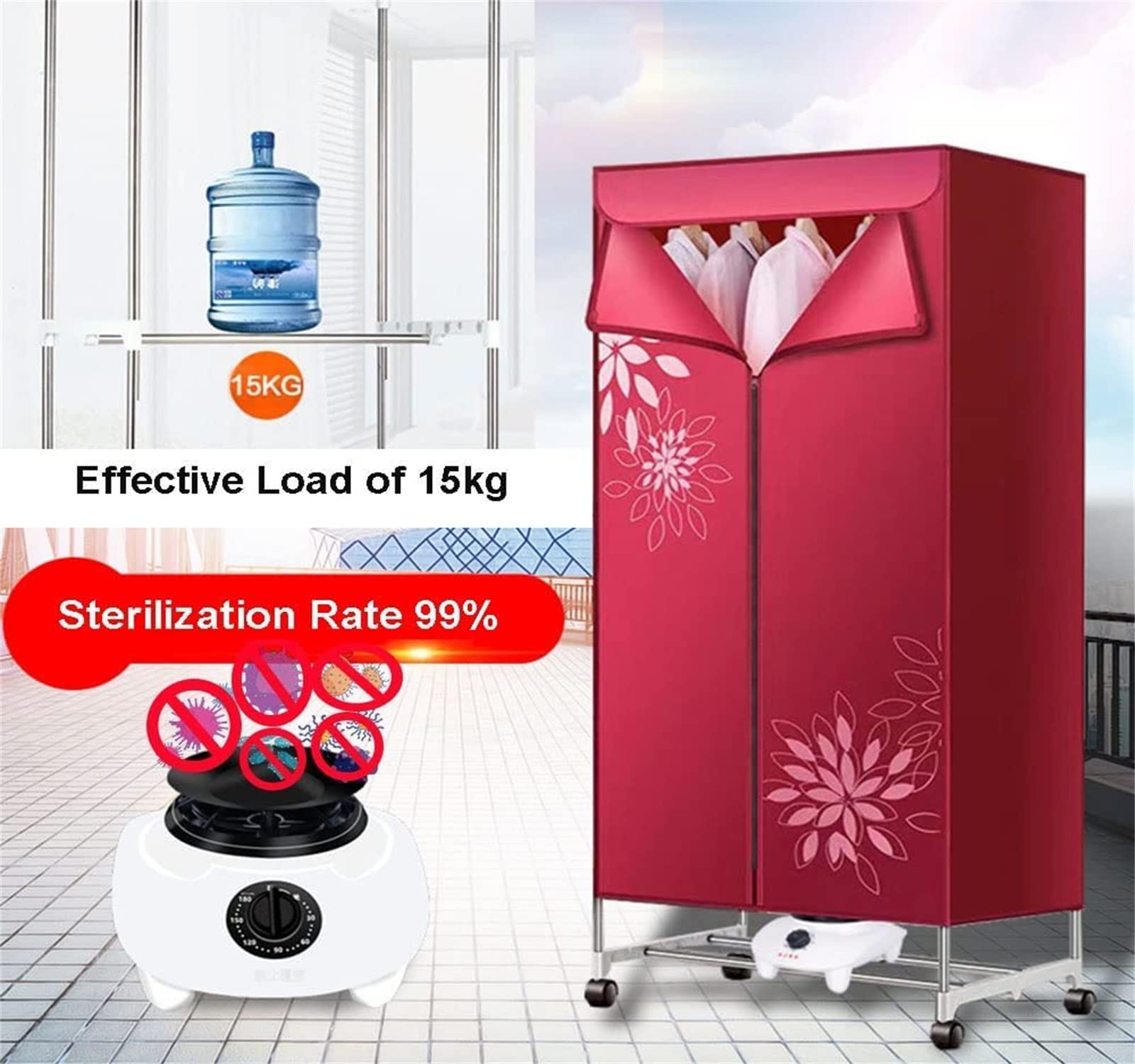 2 Tier Indoor Clothes Dryer Airer con Aria Calda Asciugatura Armadio e 4 Ruote, 1000W ad Alta efficienza energetica, per Tutti i Tessuti