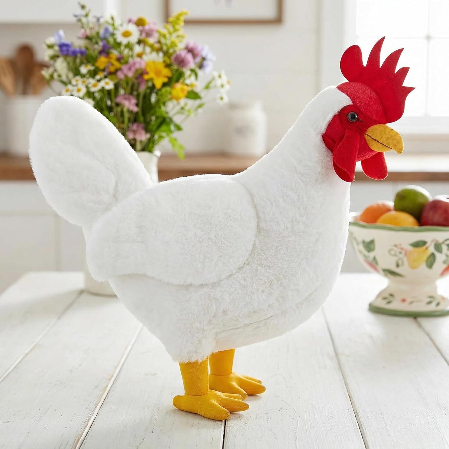 ZHONGXIN MADE White Chicken Plush - Soft Realistic 14” White Chicken Rooster Stuffed Animals, Cute Toys Real Plushie Toy Home Decoration, Unique Plush Gift Collection for Kids