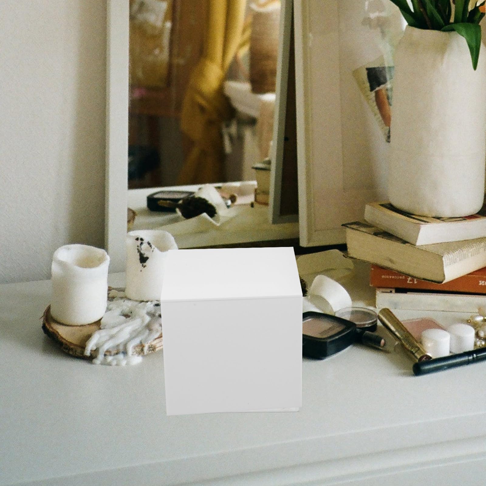 Set da 3 Espositore in Acrilico Cubico Bianco, Scatole Espositive Quadrate per Vetrina, Supporto Stabile per Esposizione Gioielli e Dessert, per Negozi e Fotografia Professionale
