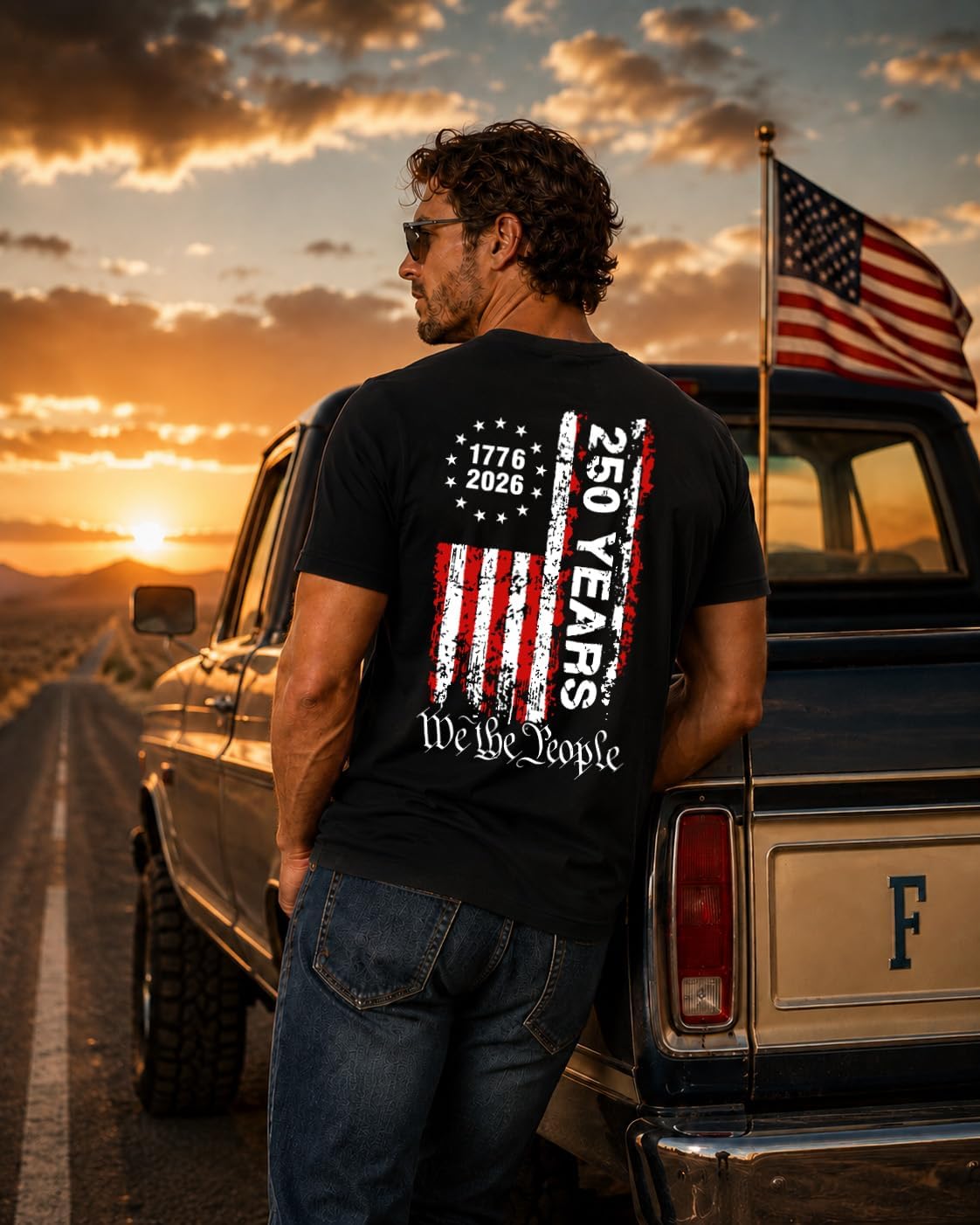 Men's America 250 Shirt Patriotic USA Flag Graphic T Shirt We The People 1776 2026 Vintage Fourth of July Tee