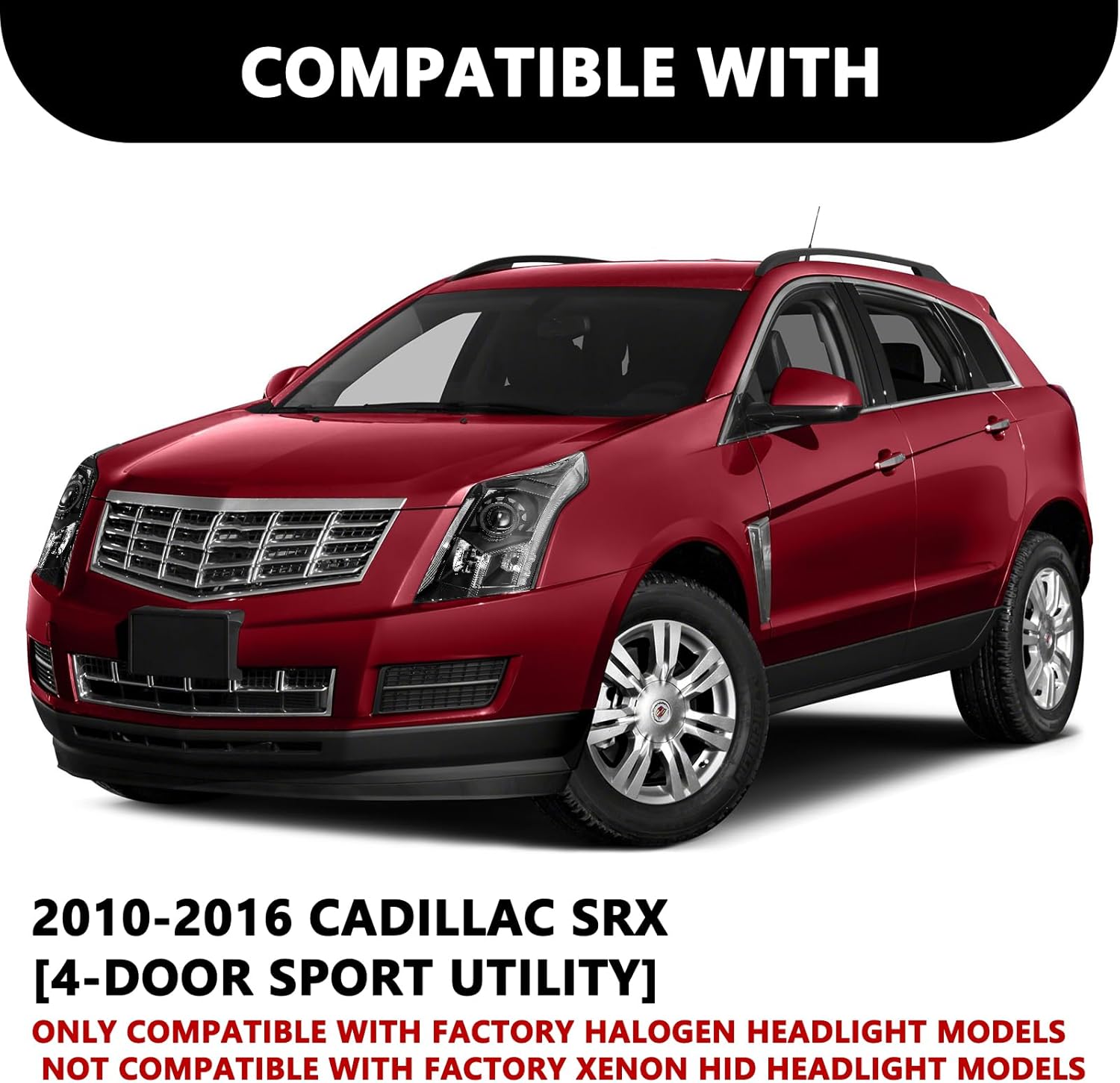 Aosky Halogen Headlight Assembly for 2010-2016 Cadillac SRX 10 11 12 13 14 15 16 OE Style Projector Chrome Housing Headlamp Black Housing Pair Set