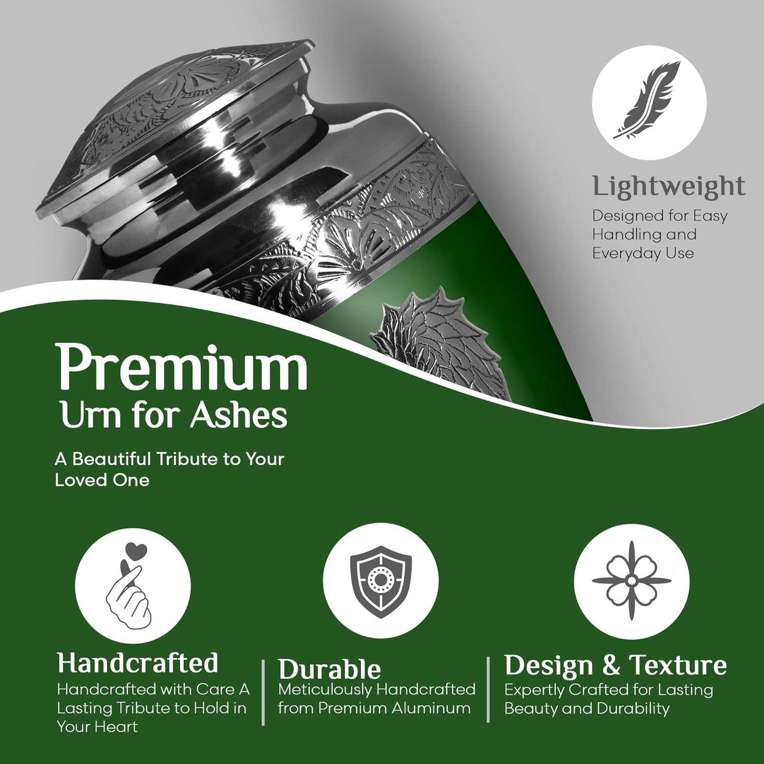 Dark Green Angel Wings Urn - Urn for Ashes for Women - Cremation Urns for Human Ashes - Urn for Ashes Adult Male - Burial Urns for Adult Human Ashes - Green Urn - Angel Wings Adult 10inch