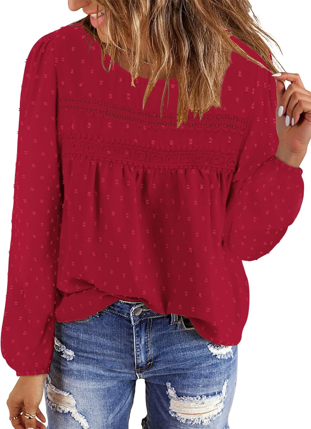 BETTE BOUTIK Womens Boho Fall Long Sleeve Shirts Crewneck Dressy Casual Blouses Trendy Flowy Tops
