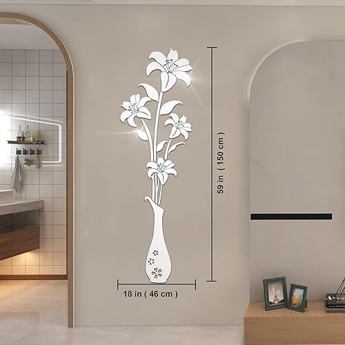 Miniatura 2 de Calcomanías de pared de espejo, calcomanías de pared de flores 3D, murales para sala de estar, dormitorio, decoración de paredes de bricolaje para