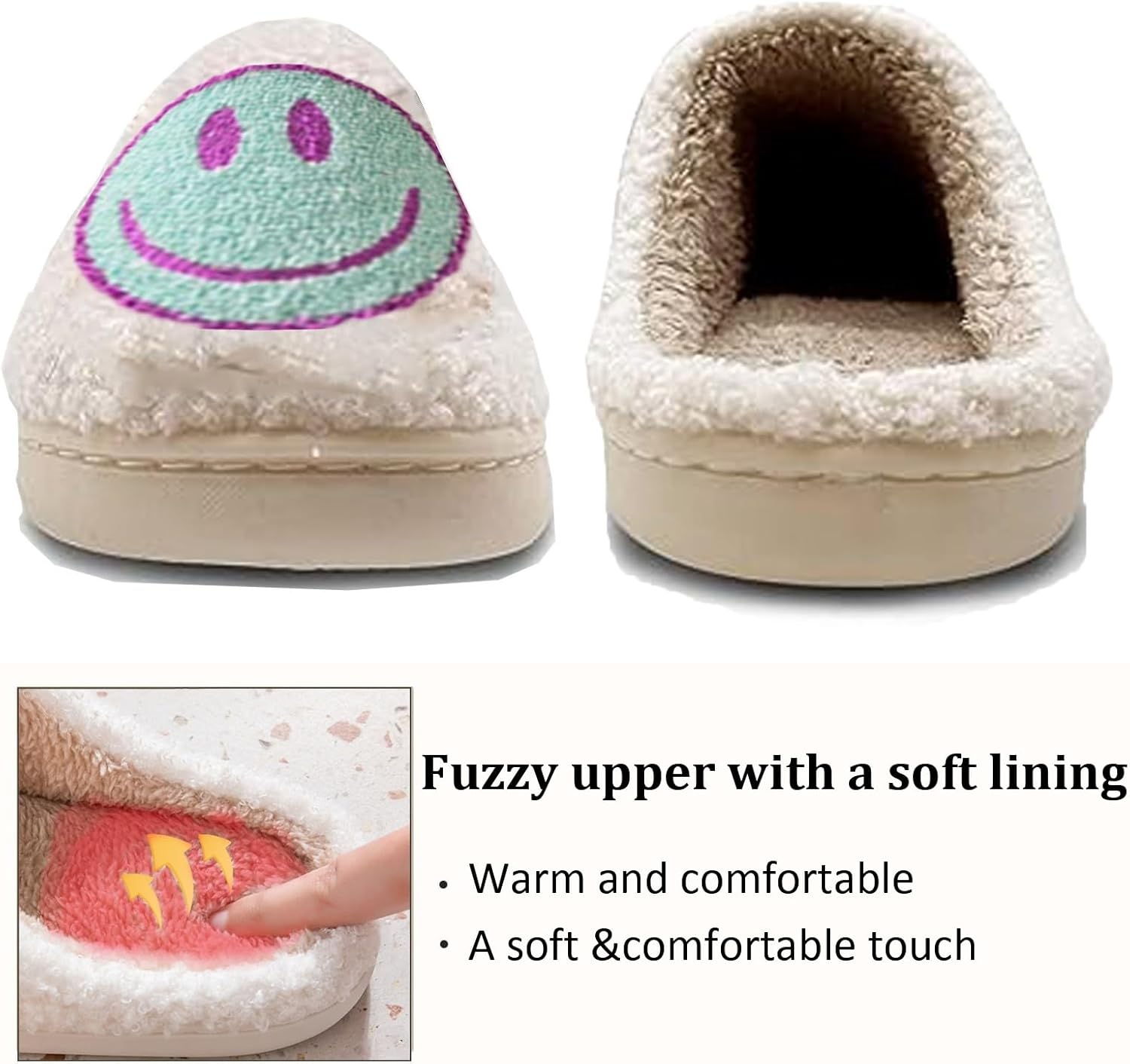 Cute House Slippers for Women Men with Memory Foam Retro Happy Face Cozy Indoor Outdoor Fuzzy Plush Shoes - Image 5
