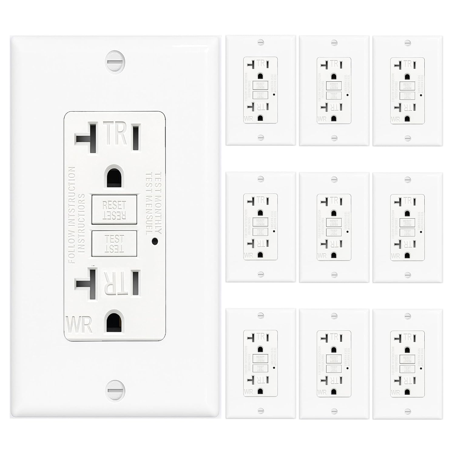 (20 AMP - 10 Pack) GFCI Outlet WR White – Tamper Resistant, Weather Resistant GFI Receptacle with Self-Test, LED Indicator,UL Listed, Easy Install – Ground Fault Outlet for Outdoor Use & Bathroom
