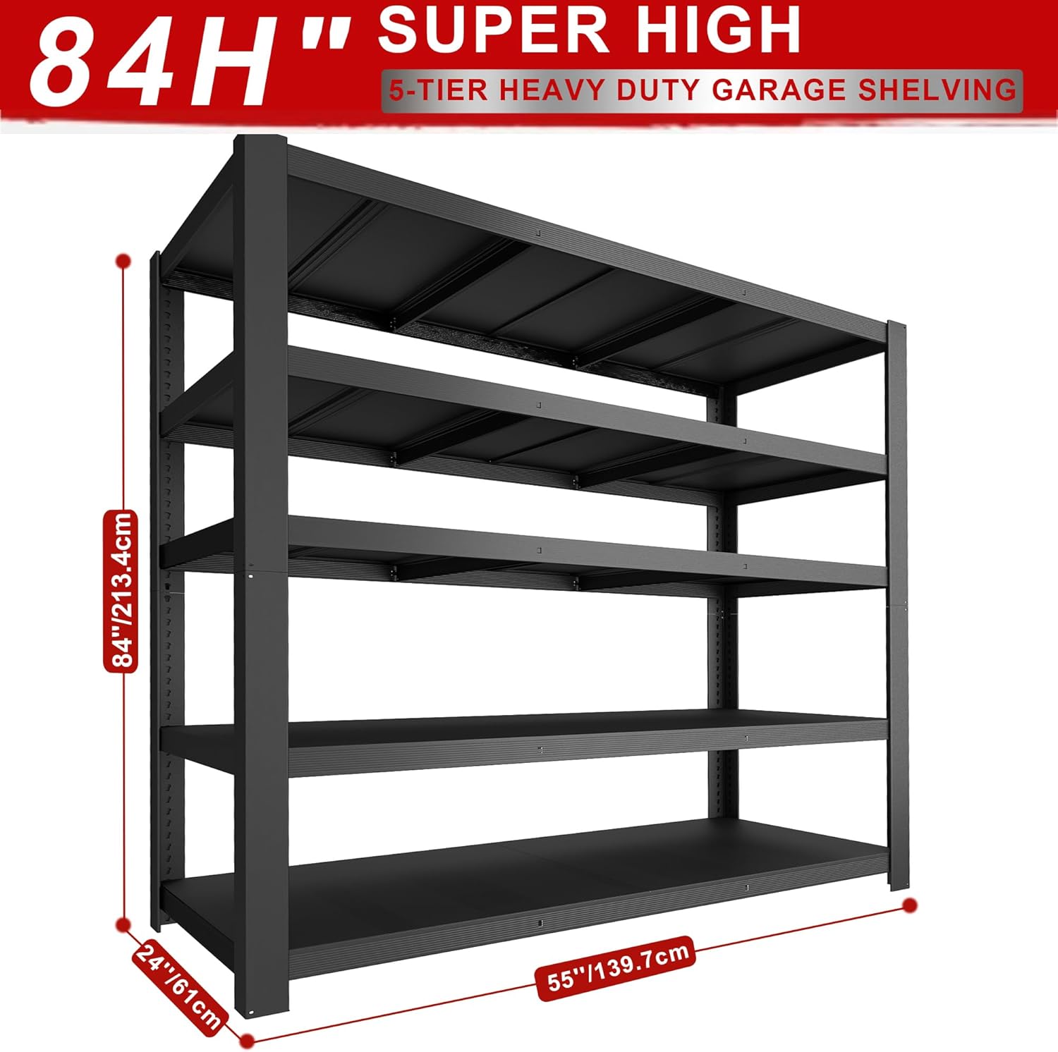 84" H Garage Shelving,Storage Shelves 3050LBS Heavy Duty Storage Shelves,Adjustable Metal Shelving,for Garage,Warehouse,Basement,Pantry 84" H x 55" W x 24" D - Image 2