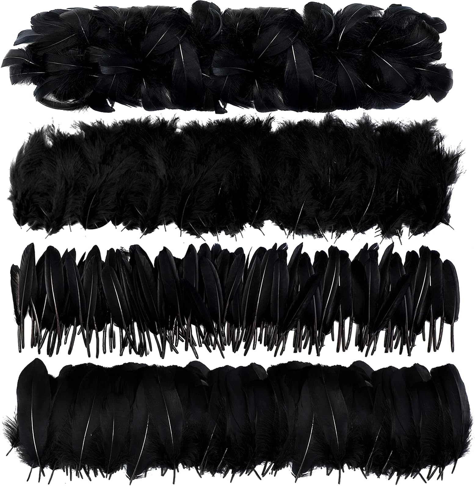 MWOOT 4 Styles Assorted Black Craft Feathers, 400Pcs for DIY Dream Catchers, Halloween Costume, Wedding Party, Easter Decoration