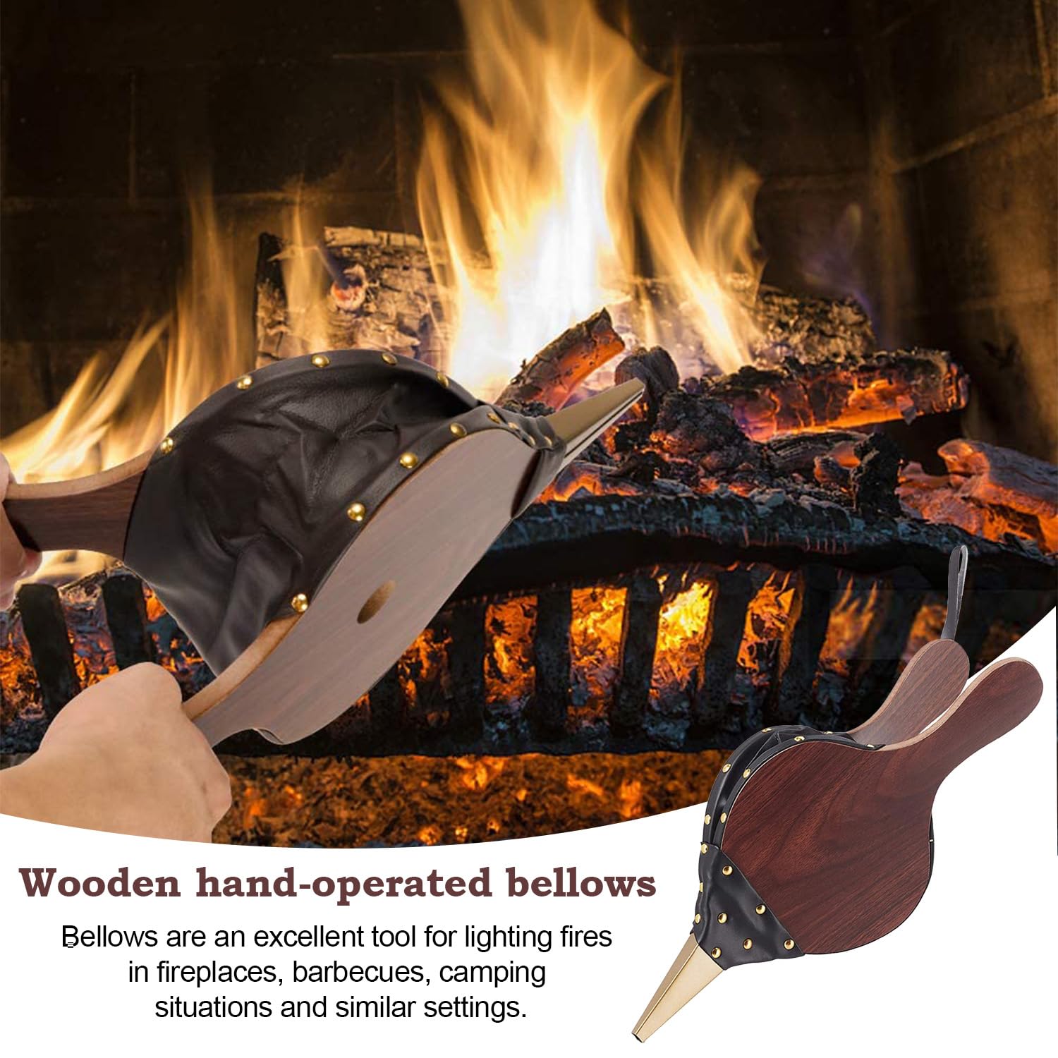 Fuelles de Chimenea, Soplador de Aire de Madera, Soplador de Chimenea Manual, Incluye Cordón Para Colgar, Adecuado Para Barbacoas En Casa, Acampadas, Chimeneas y Senderismo, 30.5 x 12.5cm — view 4
